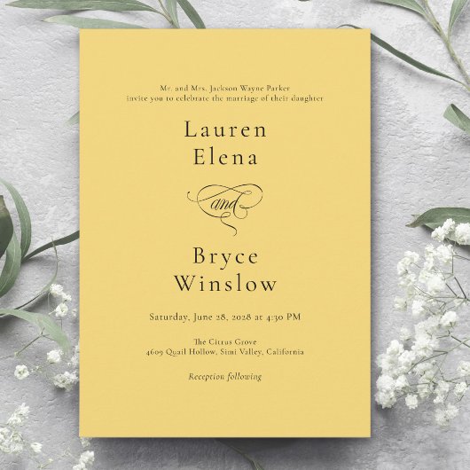 Invitation Simple Limite Limite Citron Citrus Mariage jaune