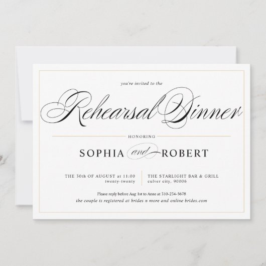 Invitation Simple Lines Calligraphie Élégant Dîner de répétit (Devant)