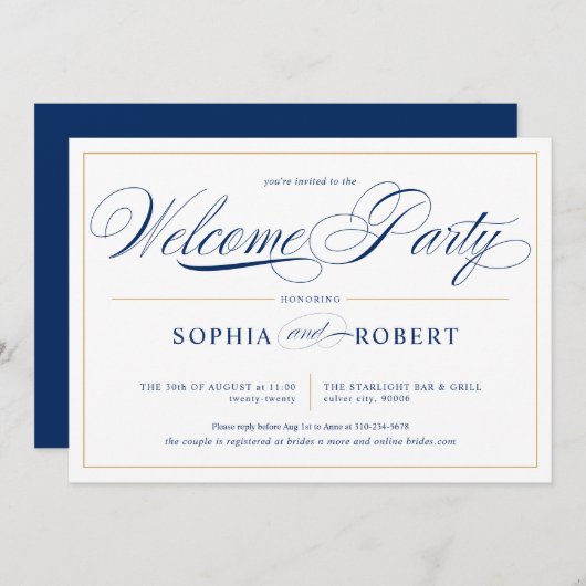Invitation Simple Lines Calligraphie Élégante Bienvenue Party (Devant / Derrière)