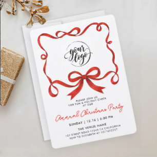 Invitation Simple Logo Noël Ruban Rouge Nœud Calligraphie
