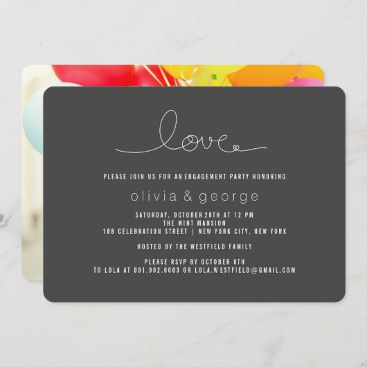 Invitation Simple Loop Heart Modern Engagement Party (Devant / Derrière)