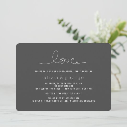 Invitation Simple Loop Heart Modern Engagement Party (Debout devant)