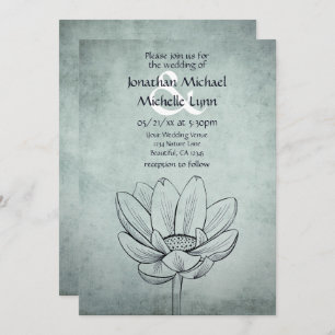 Invitation Simple Lotus Flower Dusty Blue Mariage Turquoise
