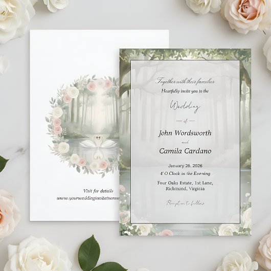 Invitation Simple Lovely Swan Couples Beautiful Wedding 