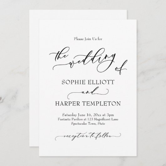 Invitation Simple luxe calligraphie le mariage de (Devant / Derrière)