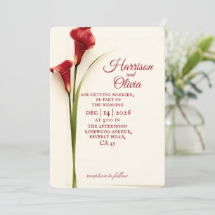 Invitation Simple Lys Rouge De Callas Floral Pour Mariage
