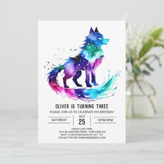 Invitation Simple Magic Wolf Digital Boy Anniversaire (Debout devant)