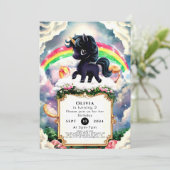 Invitation Simple Magie Black Unicorn Anniversaire (Debout devant)