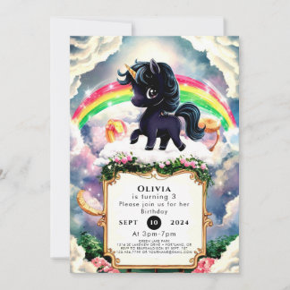 Invitation Simple Magie Black Unicorn Anniversaire