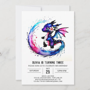 Invitation Simple Majestic Dragon Digital Girl Anniversaire