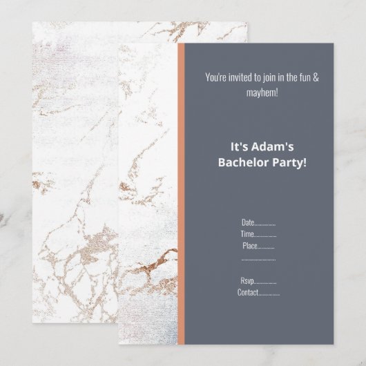 INVITATION SIMPLE MARBRE BLANC FÊTE DE MARIAGE OR ROSE BACHEL (Devant / Derrière)