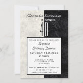 Invitation Simple Marbre Noir et Blanc pour 40e Anniversaire (Devant)