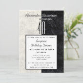 Invitation Simple Marbre Noir et Blanc pour 40e Anniversaire (Debout devant)