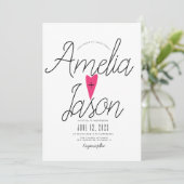 Invitation Simple Mariage à Typographie Rose et Blanche et No (Debout devant)
