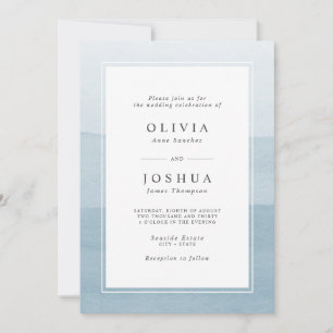 Invitation Simple Mariage Aquarelle Ombre Bleu Poussiéreux
