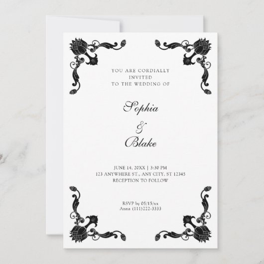 Invitation Simple Mariage Art déco noir et blanc (Devant)