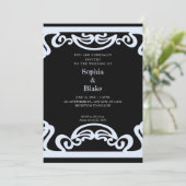 Invitation Simple Mariage Art déco noir et bleu (Debout devant)