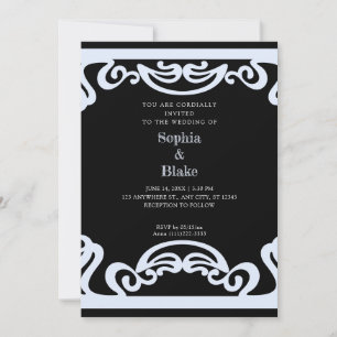 Invitation Simple Mariage Art déco noir et bleu