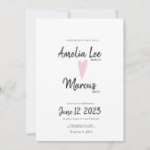 Invitation Simple Mariage au Coeur de Script Joli Blanc Noir (Devant)