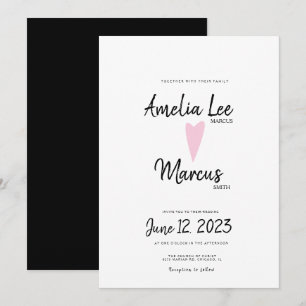 Invitation Simple Mariage au Coeur de Script Joli Blanc Noir