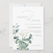 Invitation Simple Mariage au Monogramme de Verdure d'Eucalypt (Devant)