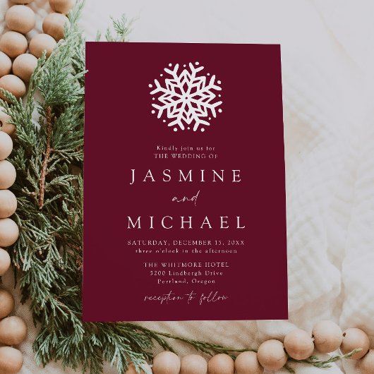 Invitation Simple Mariage au Vin Flocon de Neige