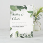 Invitation Simple Mariage aux Feuilles Vertes et Fleurs Blanc (Debout devant)