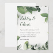 Invitation Simple Mariage aux Feuilles Vertes et Fleurs Blanc (Devant / Derrière)