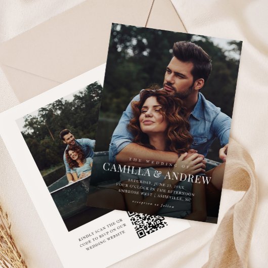 Invitation Simple mariage avec code QR et superposition de ph