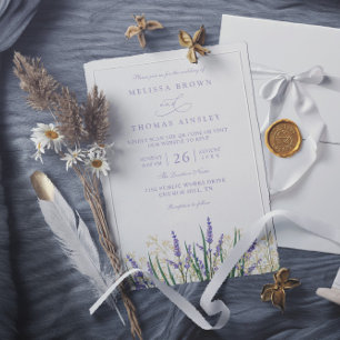 Invitation Simple mariage avec code QR lavande violet aquarel