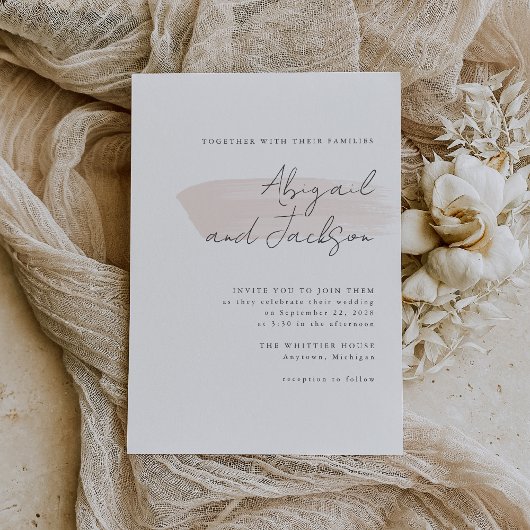 Invitation Simple mariage avec coups de pinceau rose