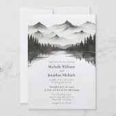 Invitation Simple Mariage Black and White Mountain Lake (Devant)