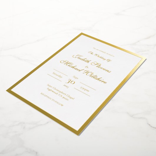 Invitation simple Mariage blanc à huile d'or (Rotation)