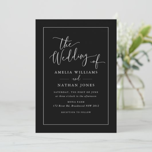 Invitation Simple Mariage Blanc Rustique Script (Debout devant)