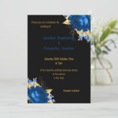 INVITATION SIMPLE MARIAGE BLEU FLORAL BLACK MODERNE (Debout devant)