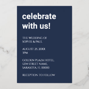 Invitation simple Mariage bleu marine