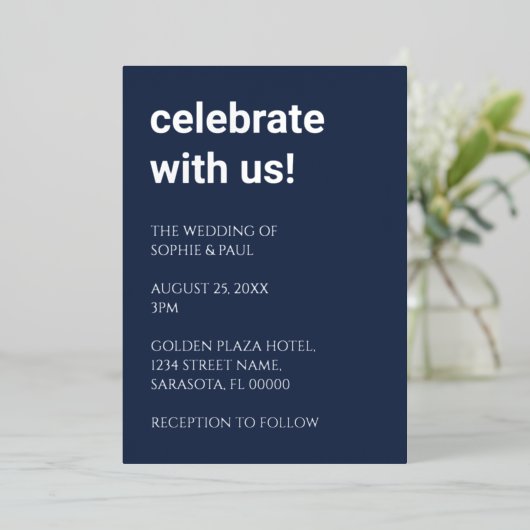 Invitation simple Mariage bleu marine (Debout devant)