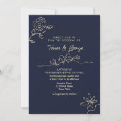 Invitation Simple mariage bleu marine (Devant)