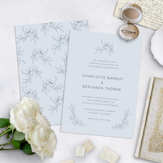 Invitation Simple Mariage Bleu Poussiéreux
