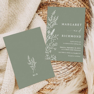 Invitation Simple Mariage Bohème Chic Fleur Sauvage Vert Saug