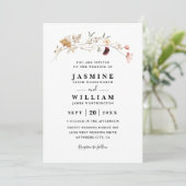 Invitation Simple Mariage Bohème Fleurs Sauvages Code QR Rust (Debout devant)