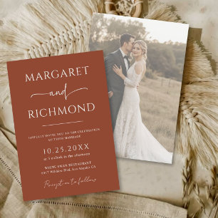Invitation Simple Mariage Bohème Photo Terracotta Brûlé Orang