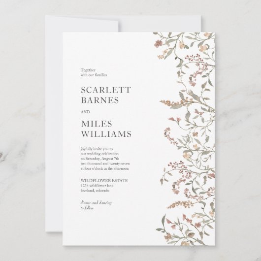 Invitation Simple Mariage Botanique Bohème (Devant)