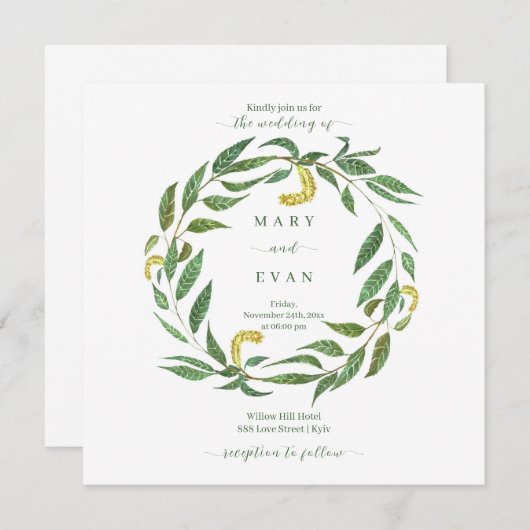 Invitation Simple mariage botanique de courge de saule rustiq (Devant / Derrière)