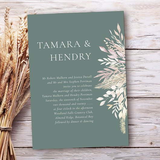 Invitation Simple Mariage Botanique Formel Vert Sauge