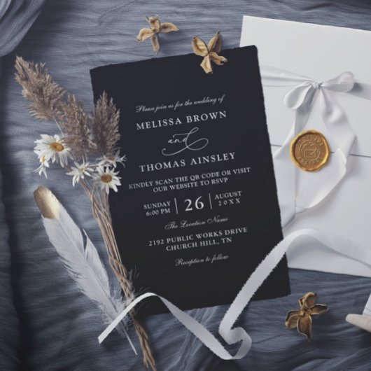 Invitation Simple Mariage Budget Code QR Noir et Blanc