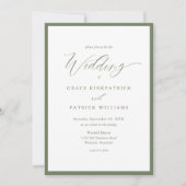 Invitation Simple Mariage Calligraphié Monogramme Vert Sauge (Devant)