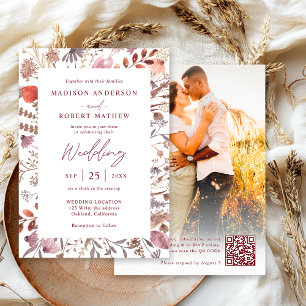 Invitation Simple Mariage Chic Bohème Rustique Code QR Photo