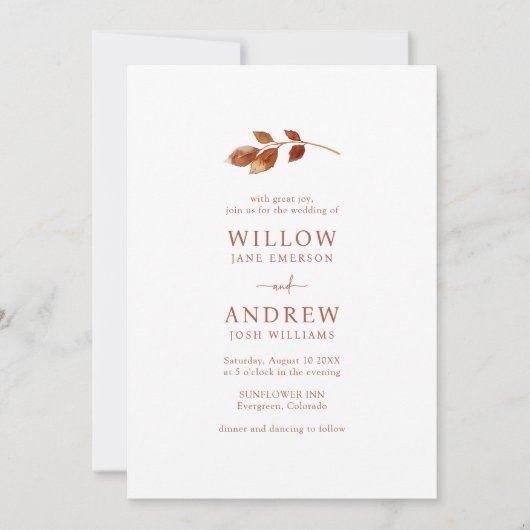 Invitation Simple Mariage d'Automne en Terracotta (Devant)