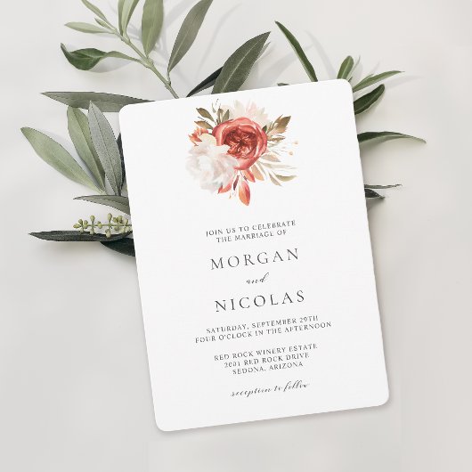 Invitation Simple Mariage de bouquet floral rouge et blanc